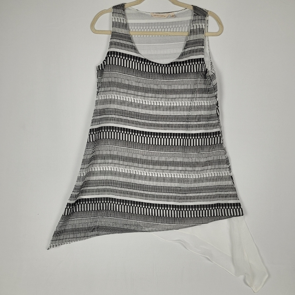 NWT Soft Surroundings Sleeveless Tunic Top Black White Asymmetric Hem Textured S